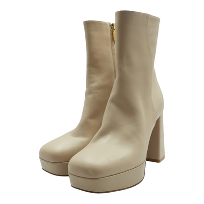Beige 100mm Leather Ankle Boots
