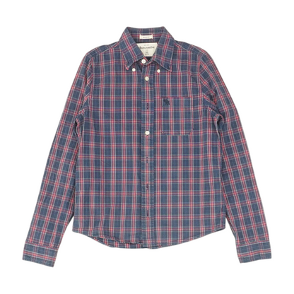 Navy Plaid Long Sleeve Button Down