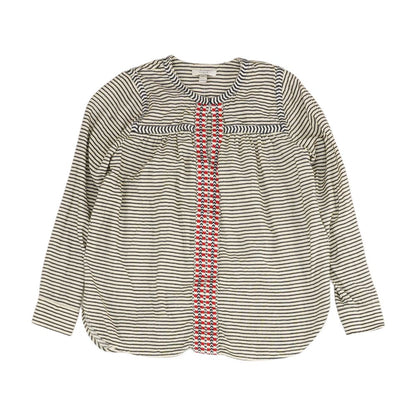 Beige Striped Long Sleeve Blouse