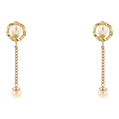 14K Yellow Gold Cultured Pearl Drop Earrings