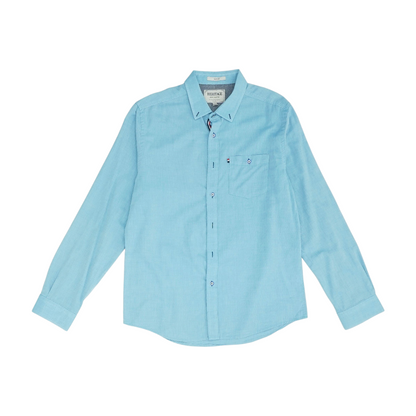 Blue Solid Long Sleeve Button Down