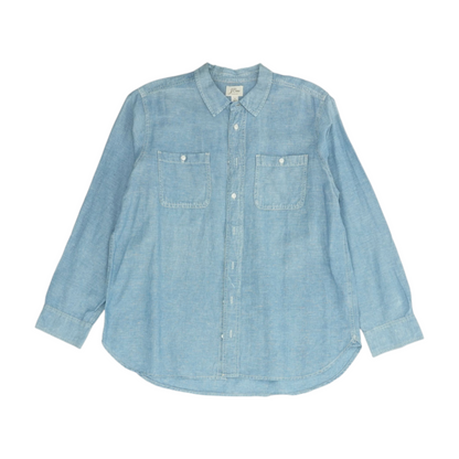 Blue Solid Long Sleeve Button Down