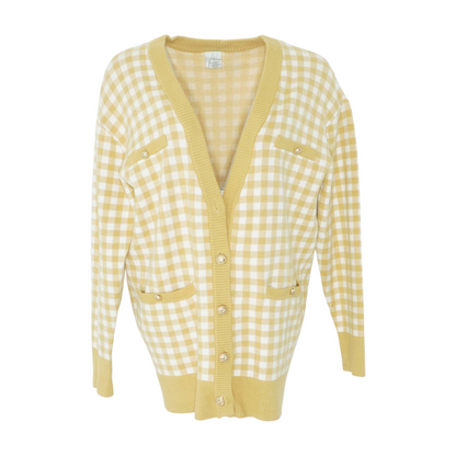 Yellow Check Cardigan Sweater