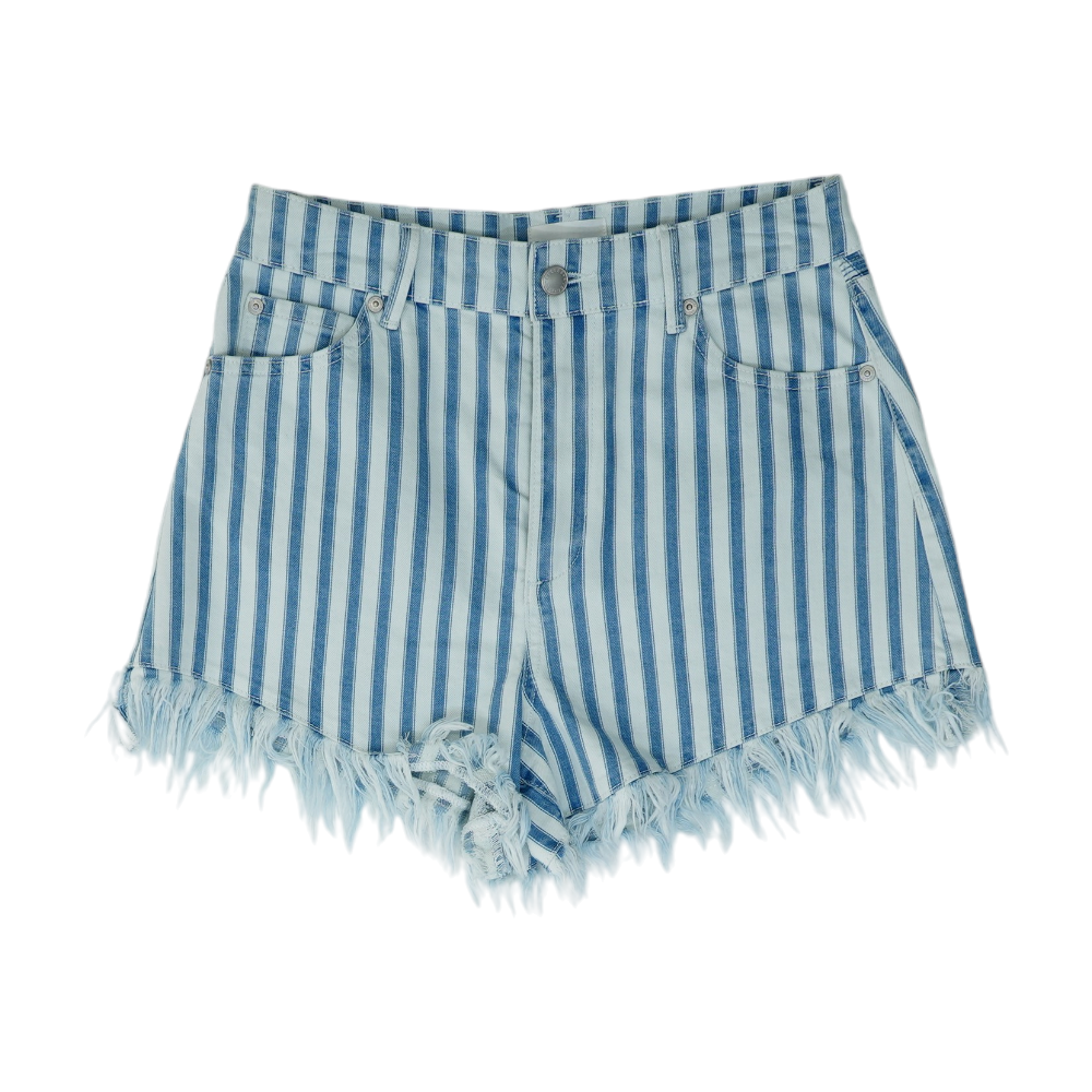 White Striped Denim Shorts
