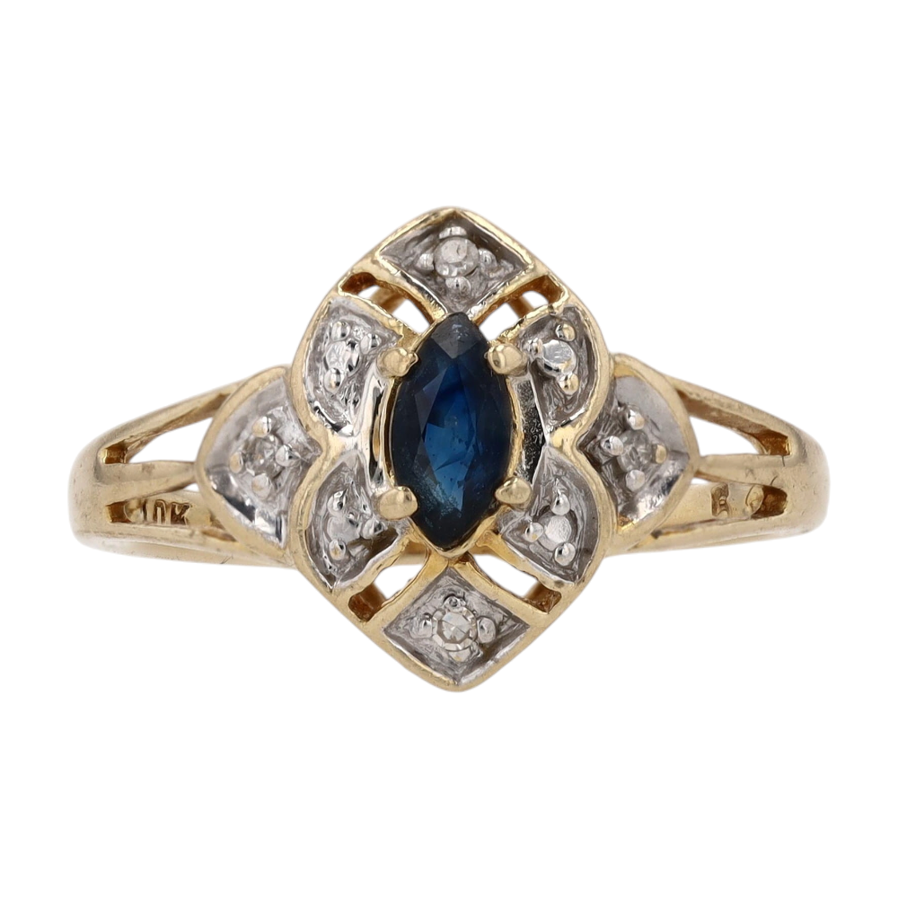 10K Two-Tone Gold Blue Stone Fashion Ring