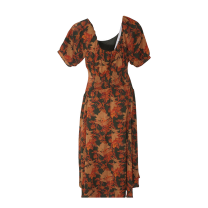 Orange Floral Midi Dress