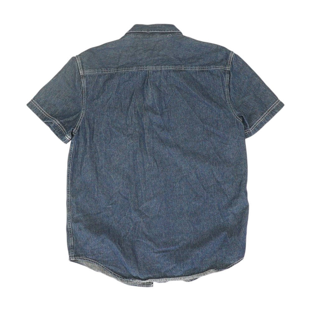 Blue Solid Short Sleeve Button Down