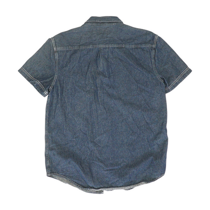 Blue Solid Short Sleeve Button Down