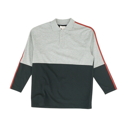 Gray Color Block Long Sleeve Polo