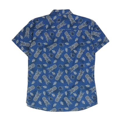 Blue Graphic Short Sleeve Button Down