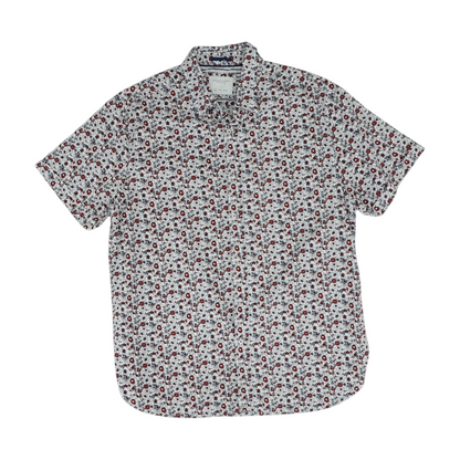 White Floral Short Sleeve Button Down
