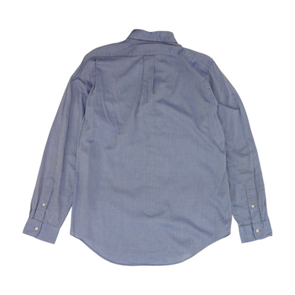 Blue Solid Long Sleeve Button Down