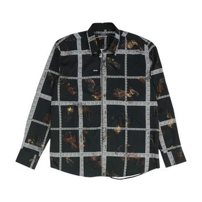 Black Print Long Sleeve Button Down