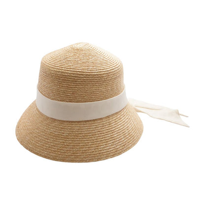 Tan Straw Bucket Hat with Toile Iconography Twill