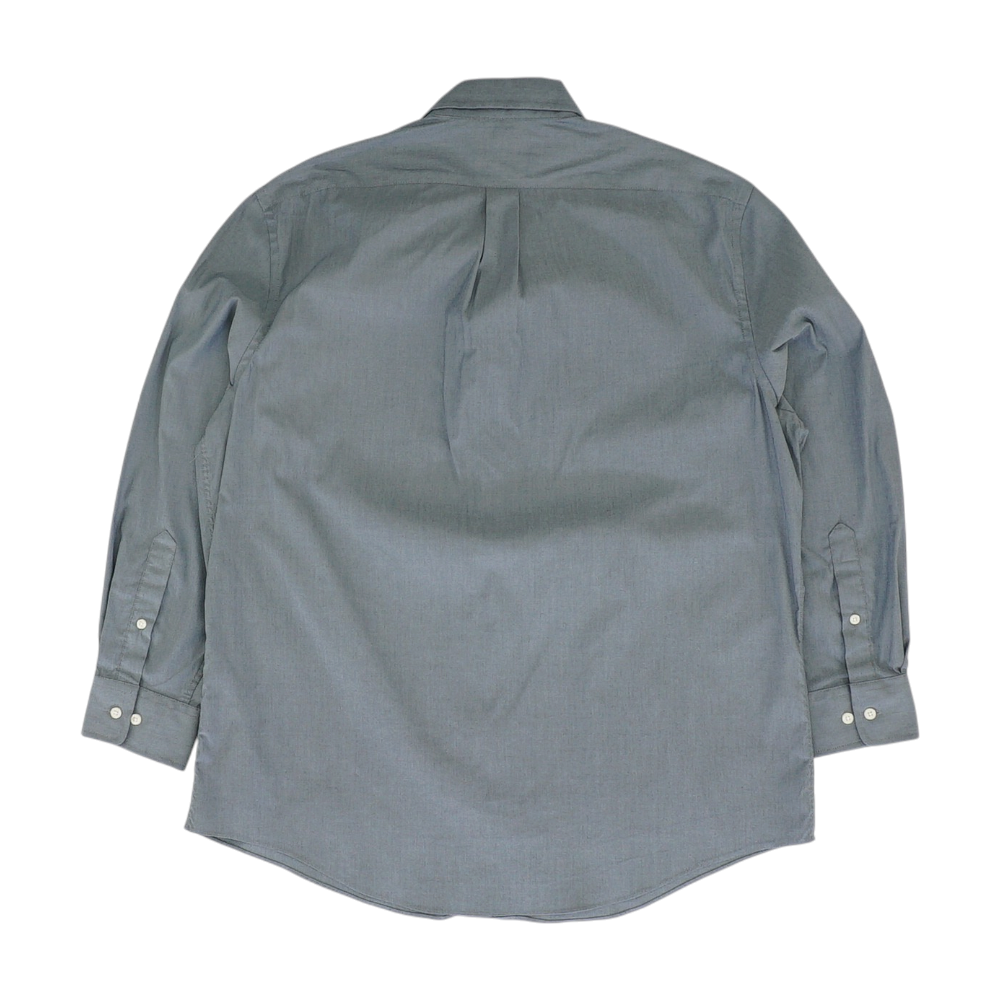 Blue Solid Long Sleeve Button Down