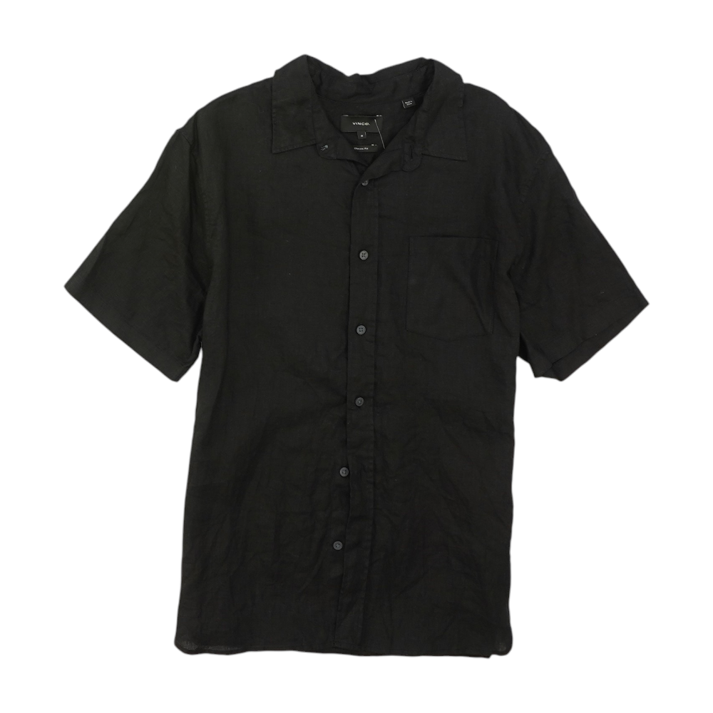 Black Solid Short Sleeve Button Down