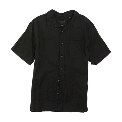 Black Solid Short Sleeve Button Down