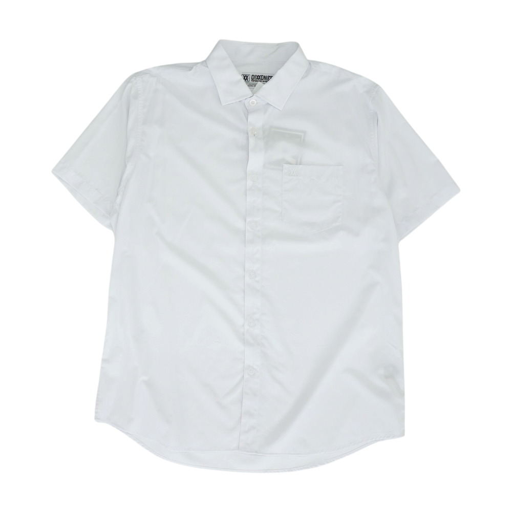 White Solid Short Sleeve Button Down