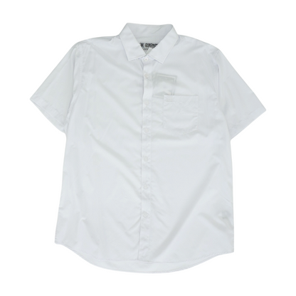 White Solid Short Sleeve Button Down