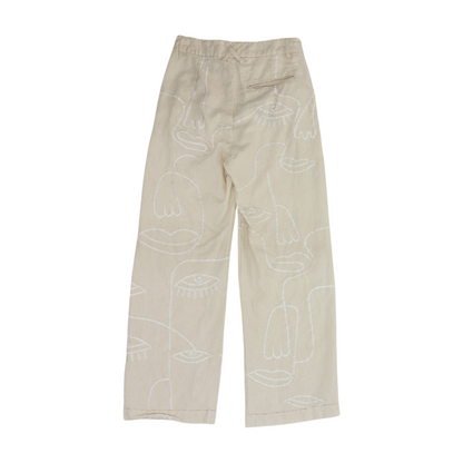 Beige Print Straight Pants