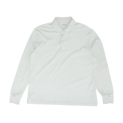 White Solid Long Sleeve Polo