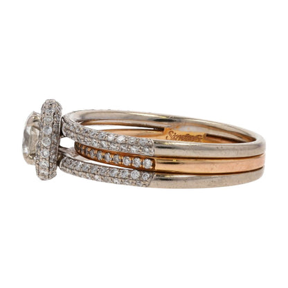 1 Ct 18K Two Tone Gold Three Band Round Diamond Cocktail Ring