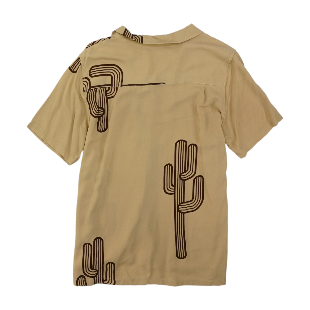 Tan Solid Short Sleeve Button Down