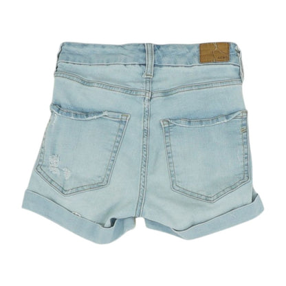 Blue Solid High Rise Curvy Denim Shorts