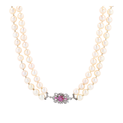 14K White Gold Cultured Pearl Beaded Necklace