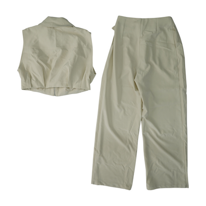 Beige Solid Pant Set