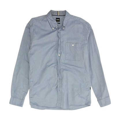 Blue Solid Long Sleeve Button Down