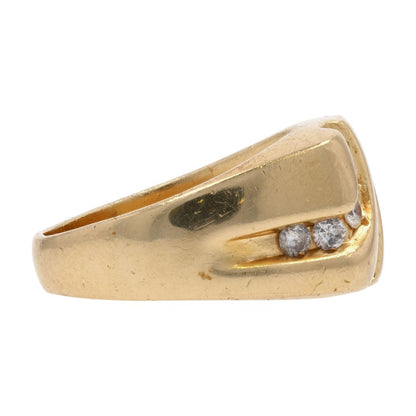 1 1/3 Ct 14K Gold Channel Set Round Diamond Square Top Signet Ring