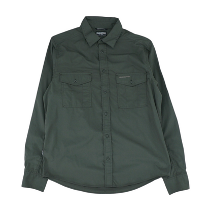 Green Solid Long Sleeve Button Down