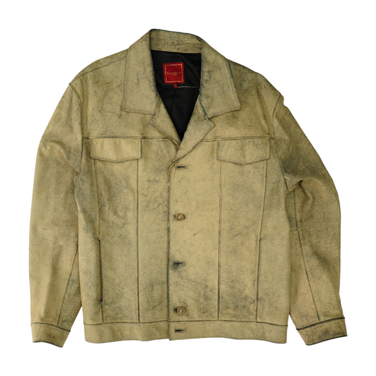 Tan Solid Leather Jacket