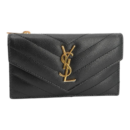 Black Cassandre Matelasse Fragments Flap Card Case in Grain De Poudre Leather