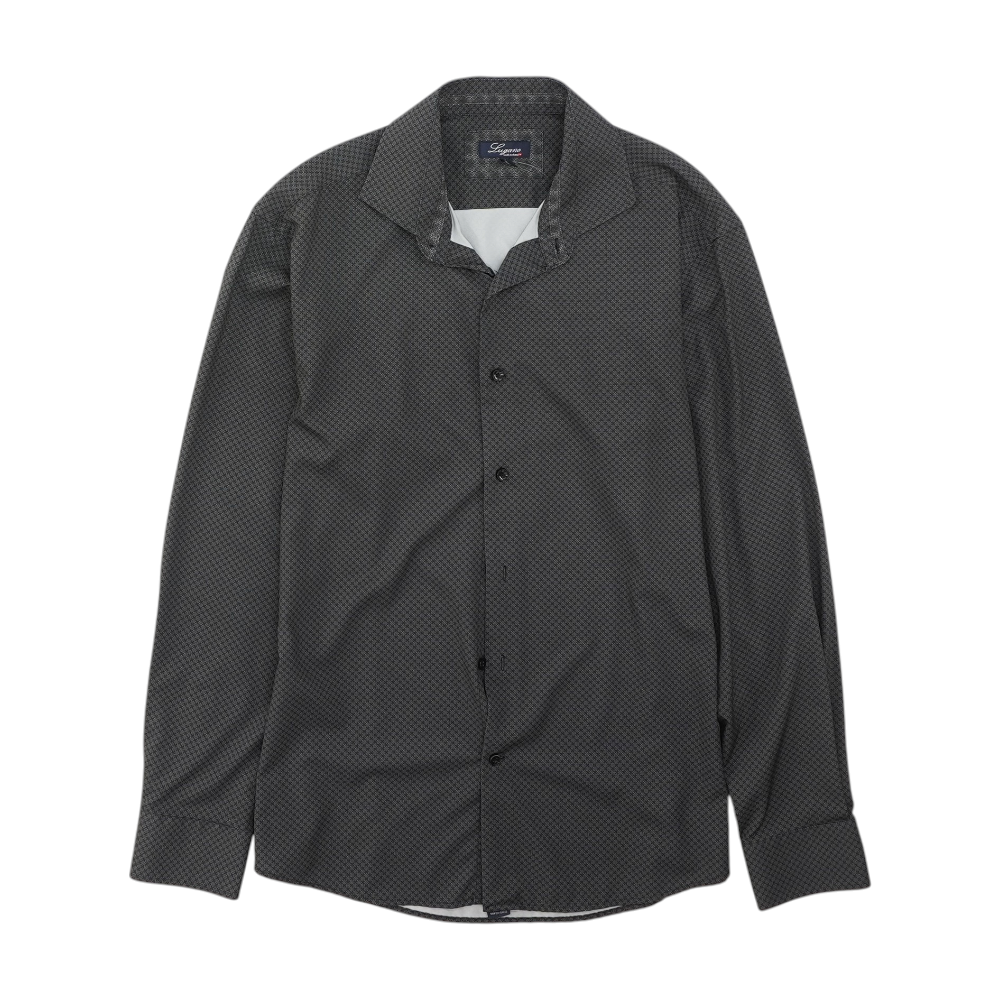 Gray Print Long Sleeve Button Down
