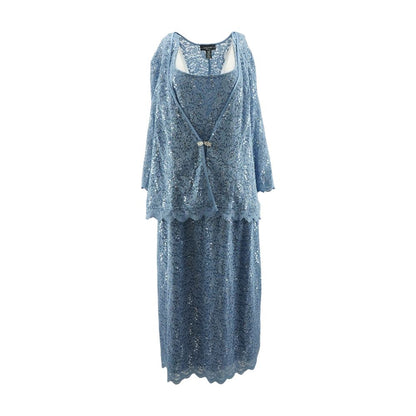 Blue Solid Midi Dress and Jacket Set