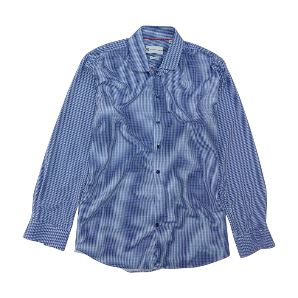 Blue Geometric Long Sleeve Button Down