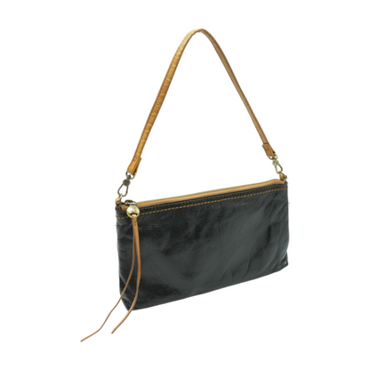 Shoulder Baguette Bag in Black Glazed Leather