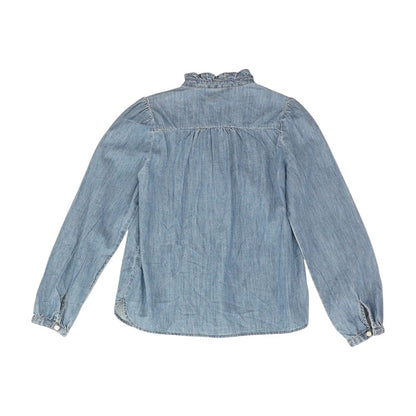 Blue Solid Long Sleeve Blouse