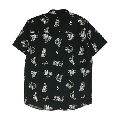 Black Print Short Sleeve Button Down