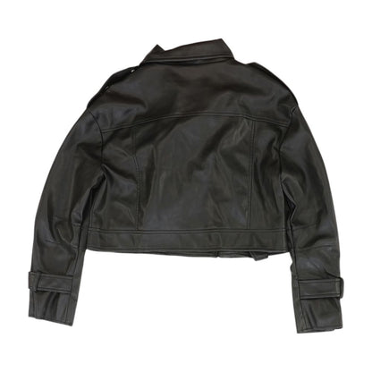 Black Solid Faux Leather Jacket