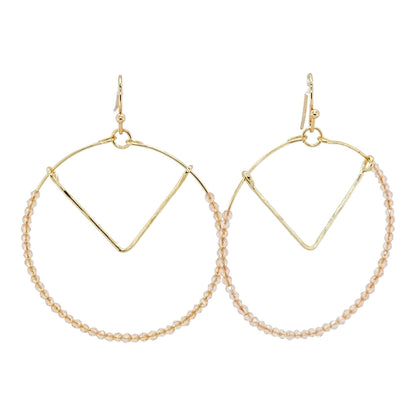 Gold Tone Blush Beaded Hoop Earrings