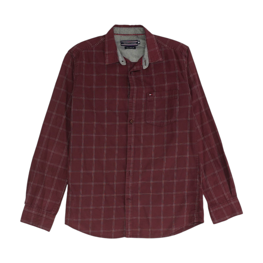 Burgundy Check Long Sleeve Button Down