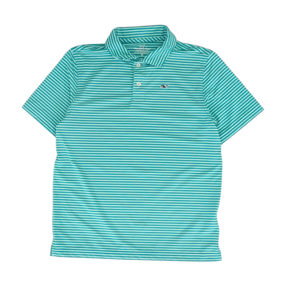 Teal Striped Short Sleeve Polo