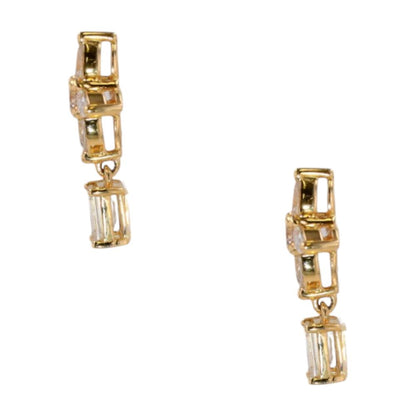 1.50 ct 14K Gold Round Clover With Emerald Cut Lab Grown Diamond Drop Earrings