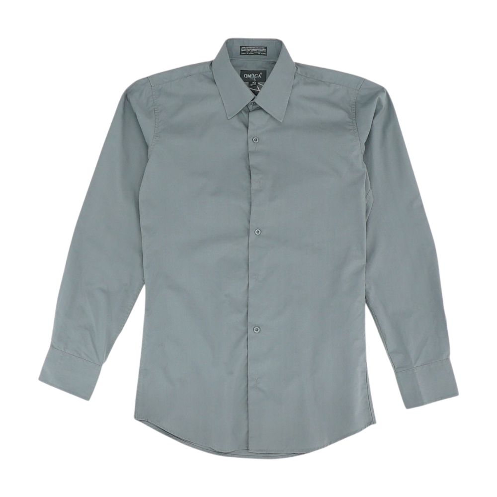 Gray Solid Long Sleeve Button Down