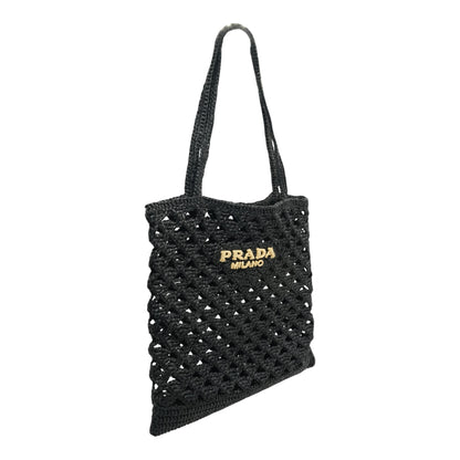 Black Crocheted Raffia Tote Bag