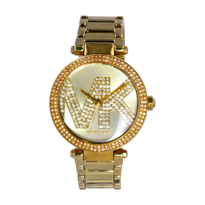 Pave Gold Tone Logo Stainless Steel Watch