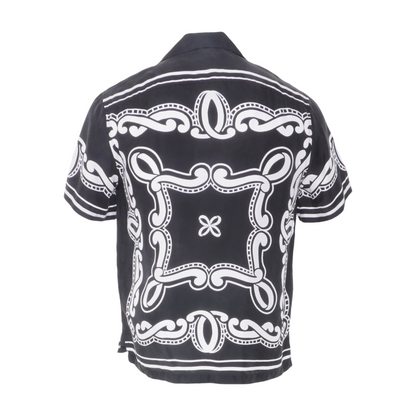 Black Print Short Sleeve Button Down
